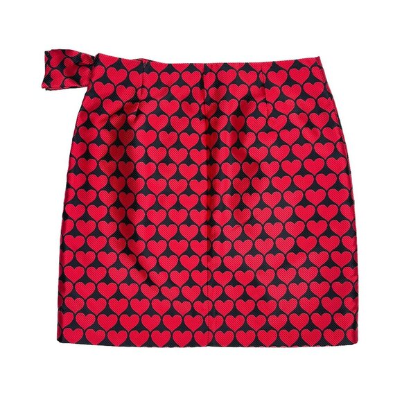 J. Crew Wrap Skirt in Jacquard Hearts Red Black Bow Size 4 - NWOT - Picture 4 of 9